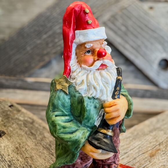 Vintage Folk Art Santa Dressed Up As Clown w/ Musical Instrument, Christmas, 6"H - Picture 3 of 13